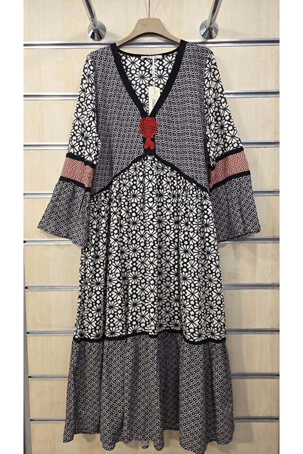 Rochie lungă bumbac bucăți cu model - 1