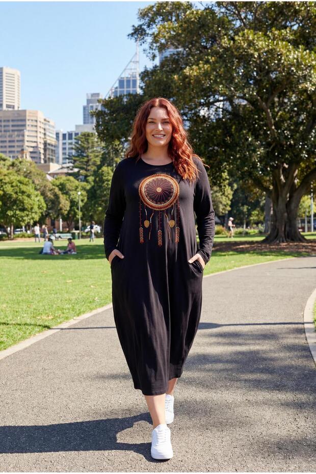Women's Plus Size Tassel Detail Long Sleeve Dress