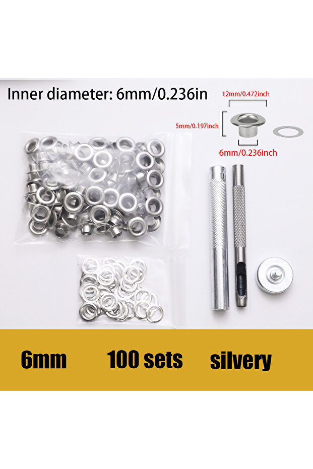 6mm-silvery-100sets 100 sets of stainless steel eyelets with a tool ,for canvas holes, clothes, han