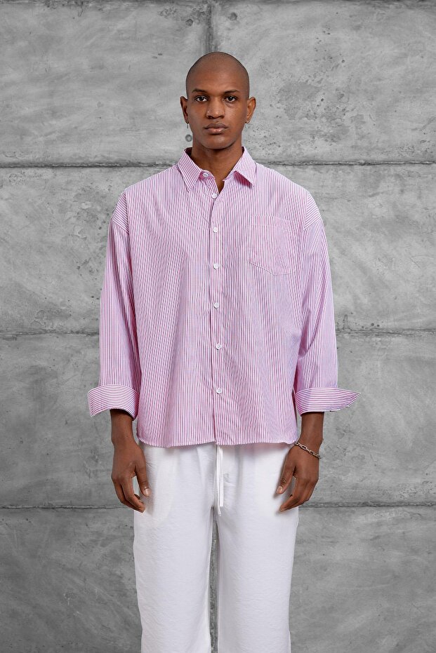 قميص أحمر مخطط كبير الحجم - 3