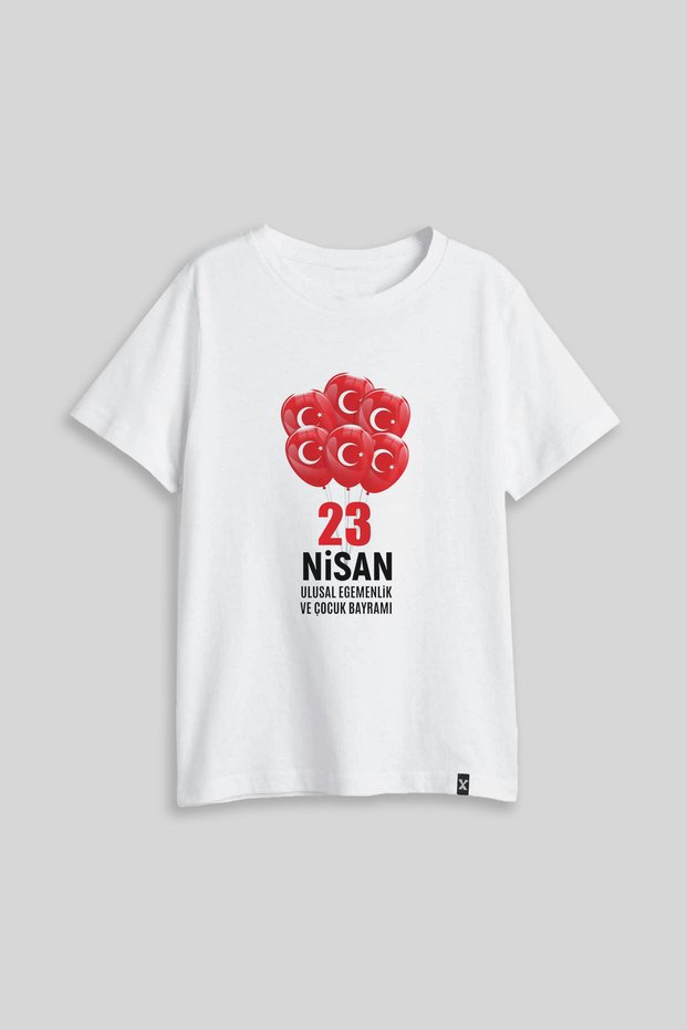 23 April Children's Day Printed Crew Neck White Children's T-Shirt T-Shirt
