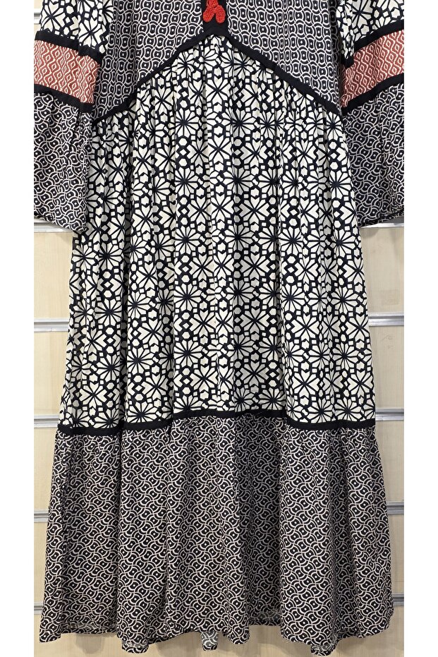 Rochie lungă bumbac bucăți cu model - 4