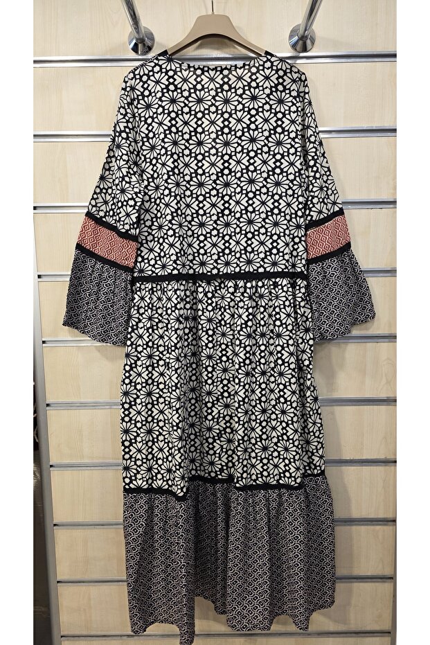 Rochie lungă bumbac bucăți cu model - 6