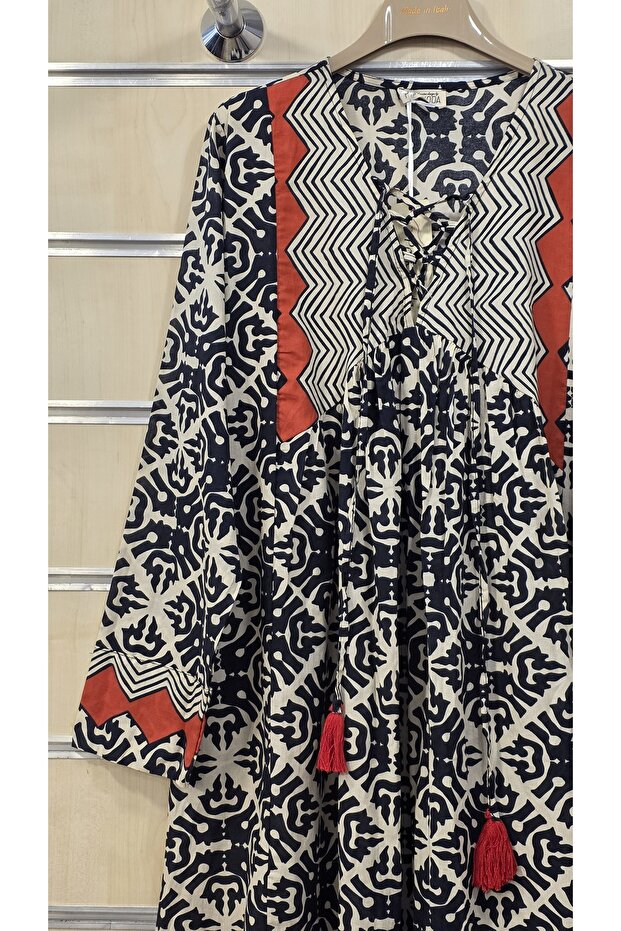 Rochie lungă bumbac bucăți cu model - 3