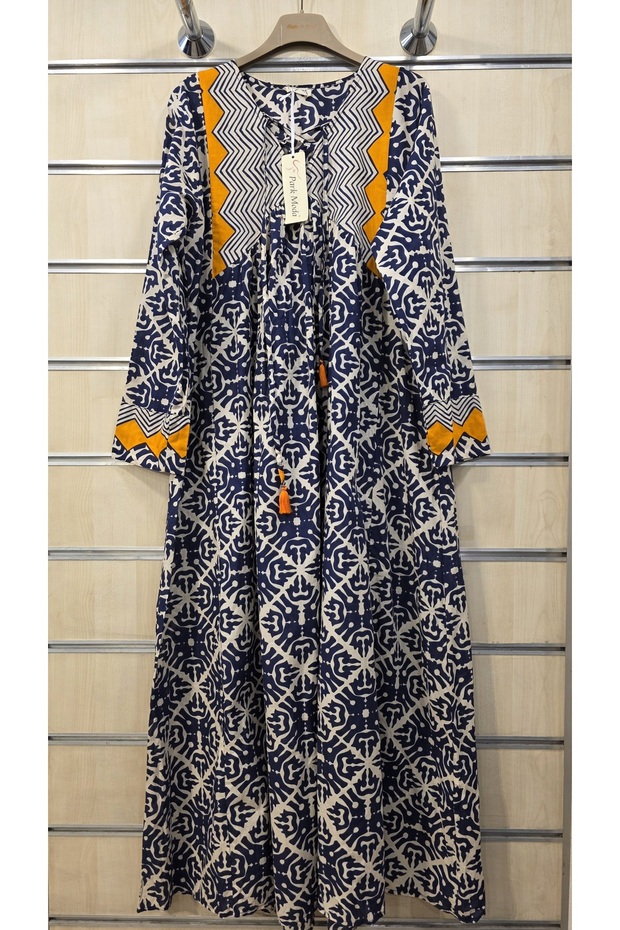 Rochie lungă bumbac bucăți cu model - 1