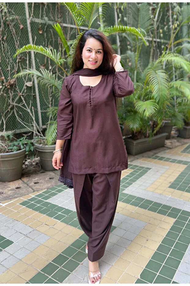 Brown Pure Cotton Potli Farshi Shalwar Set