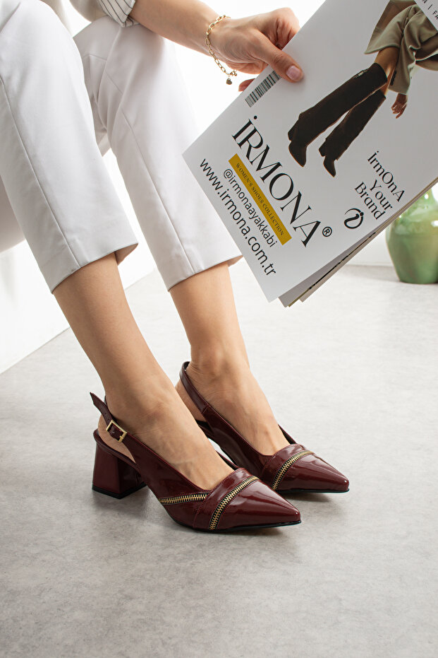 İnci̇ya Bordo Zipper Detail 5 cm Heel Pointed Toe