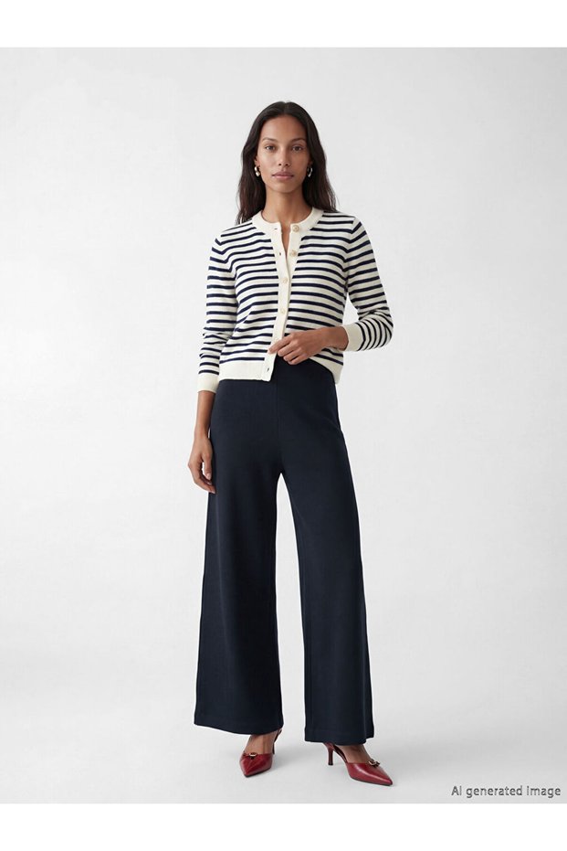 Lcw Studio Navy Blue Wide Leg Women's Trousers with Elastic Waist