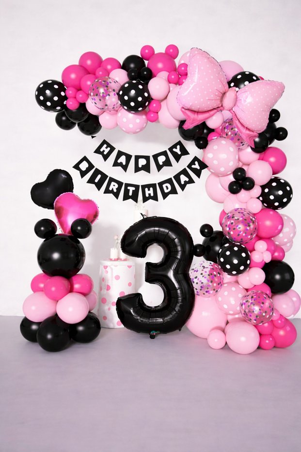 3-Year-Old Black Foil and Pink Black Balloon Party Concept