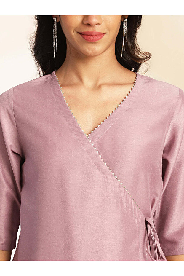 Lavender Chinnon Solid Kurta & Pant Set - 5