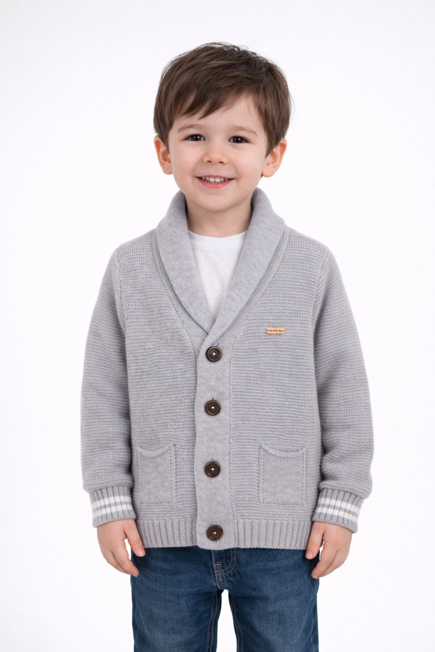 Boy's Gray Buttoned Knitwear Cardigan 2-5 Years