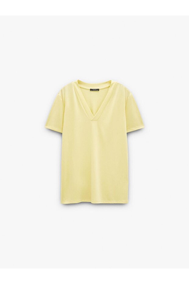 Kadın V-Yaka Basic T-shirt - 5