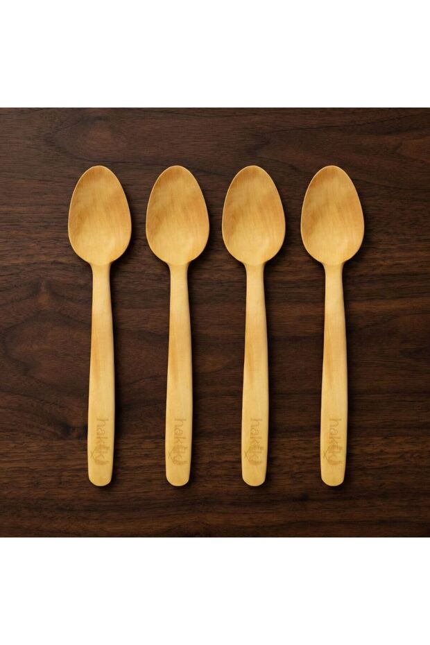 4 Pieces Handmade Boxwood Dessert Spoon 17 cm