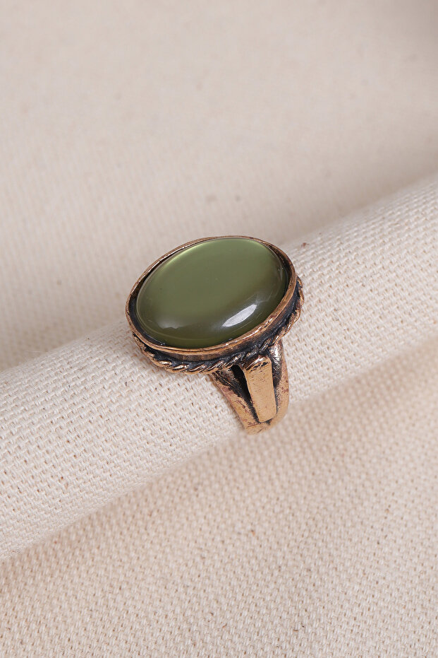 خاتم أخضر فاتح شفاف مرصّع بالأحجار أصلي - 1