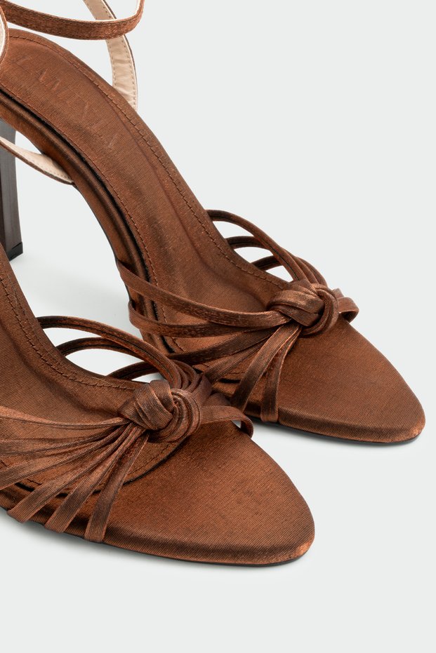 Waster Knot Detailed Copper Women's Heeled Shoes