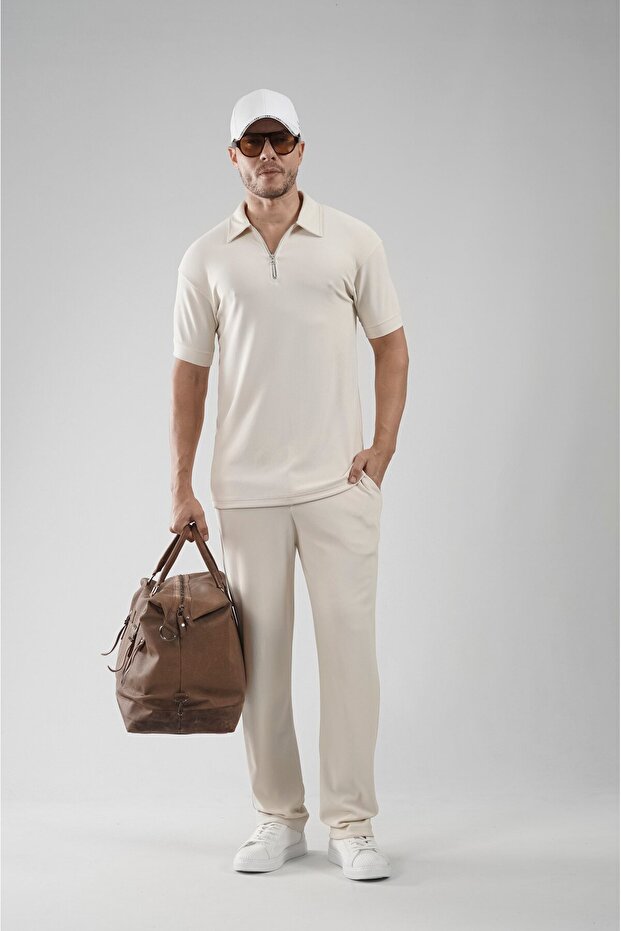 Regular Fit T-Shirt and Pants Set with Zipper Collar
