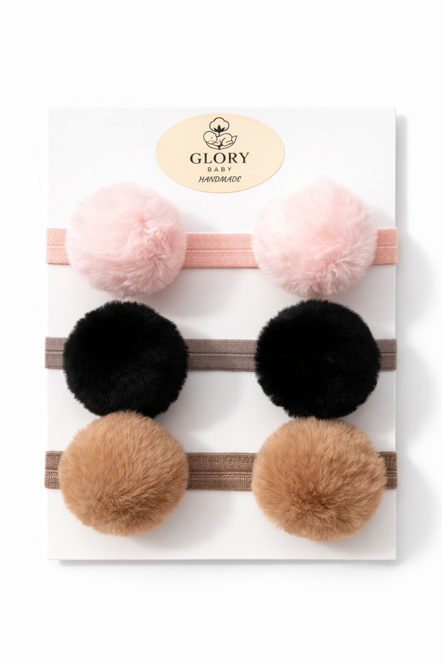 Girl's Baby Pompom Bandana Set of 3