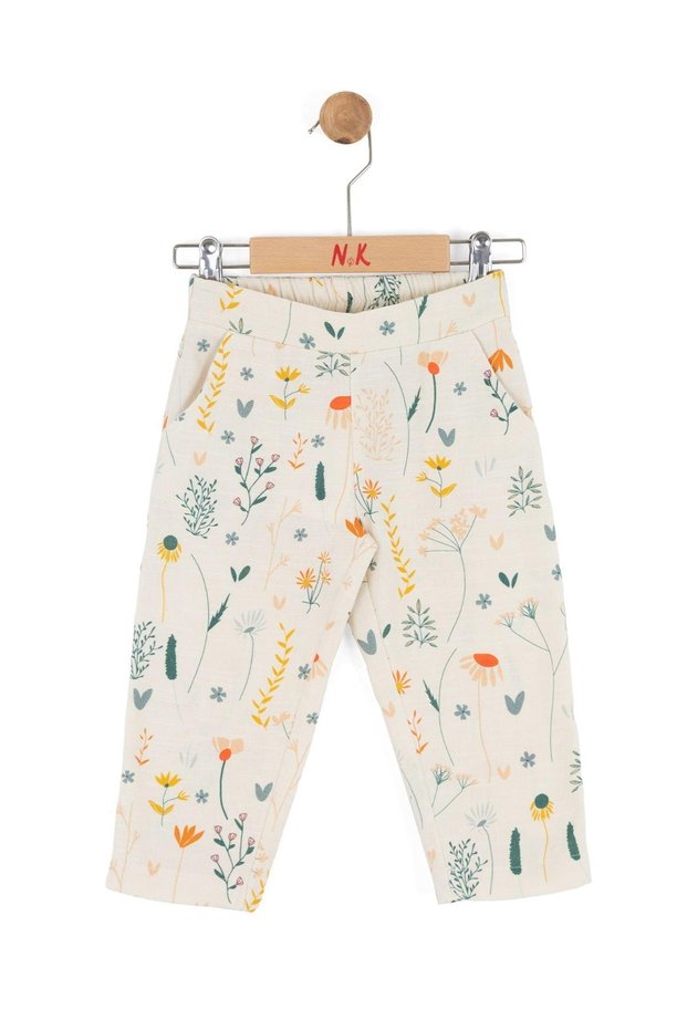 Baby Girl 1-4 Years Floral Print Linen Pants Cream