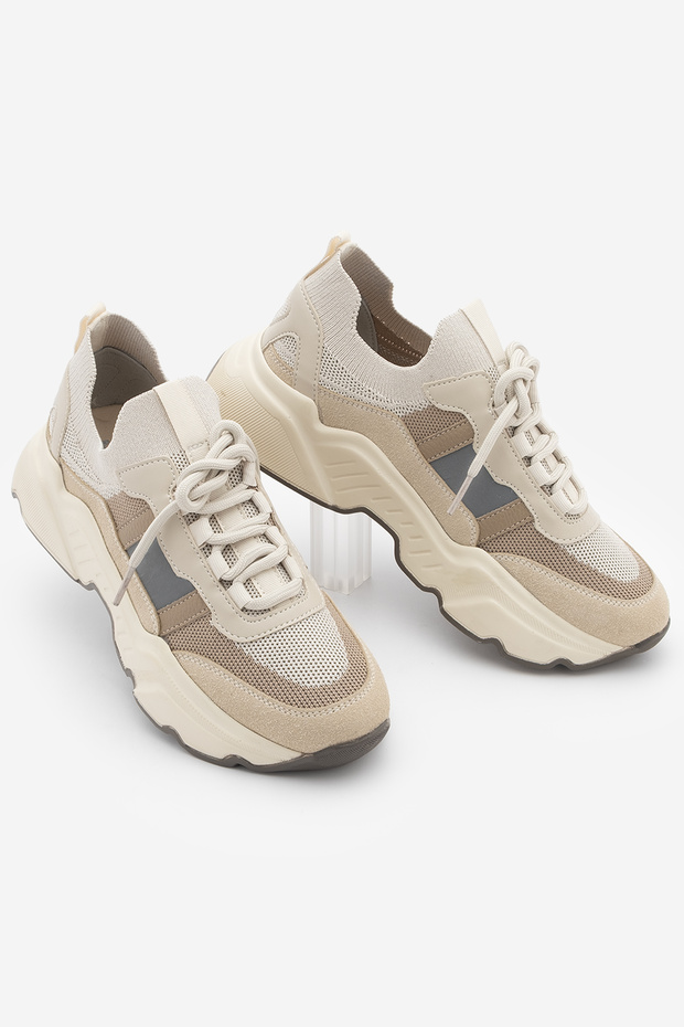 Women's Sneakers High Sole Knit Sneakers Volente Beige Suede