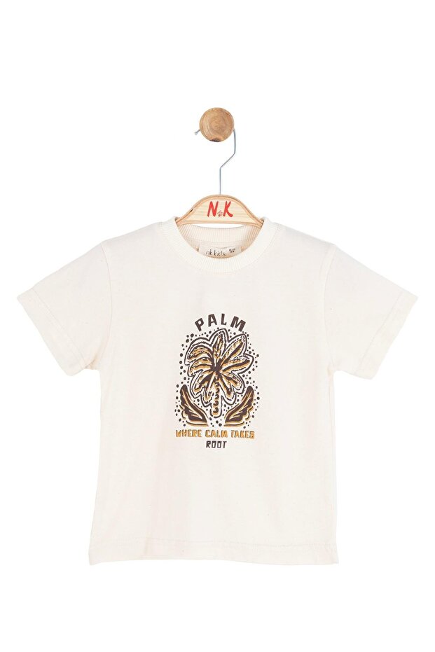 Baby Boy 1-4 Years Palmiye Printed Short Sleeve T-Shirt Cream