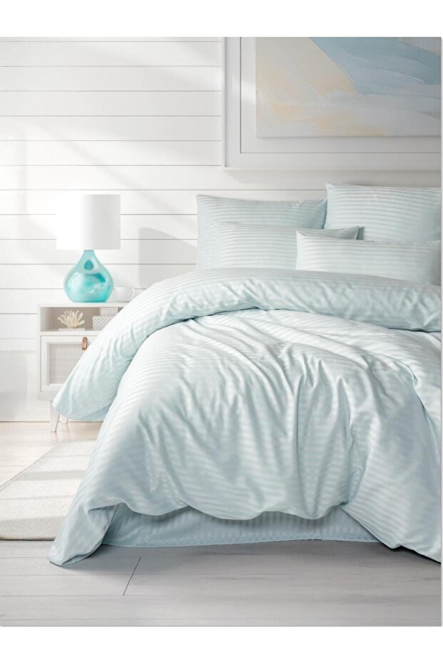 Cotton Saten Double Duvet Cover Set with Elastic Bed Sheet (93 Wire & 236 Tc)