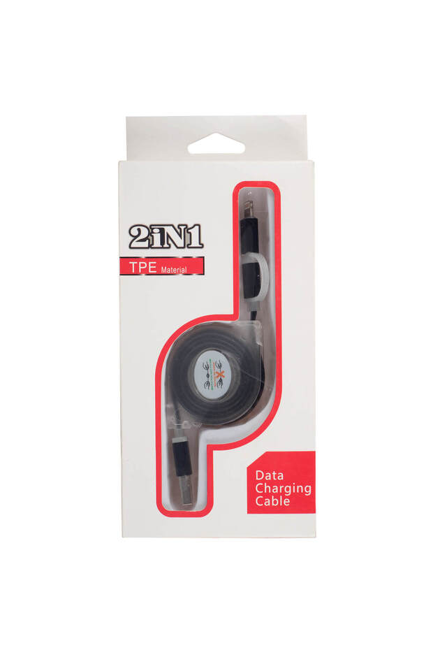 Extendable microUSB data/charging cable + PNY Lightning adapter, Black