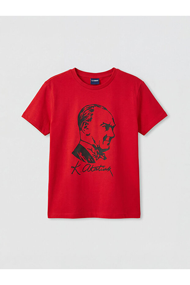 Esvab • Modern & Distinctive Zero Roba Collar Ataturk Printed Girls' T-Shirt