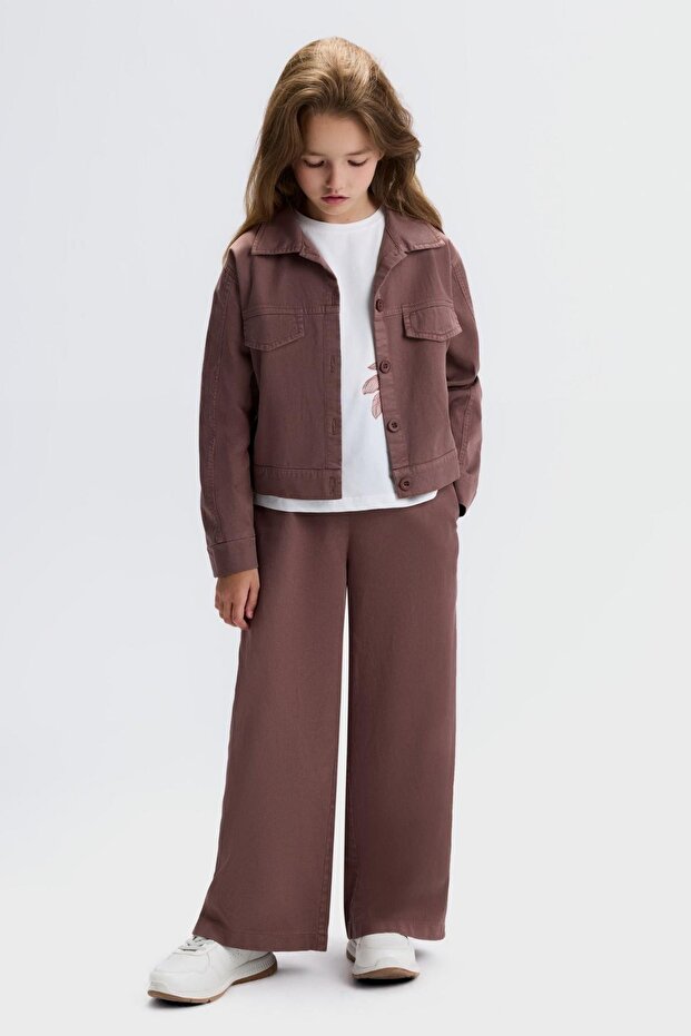 Girl's 8-14 Years Old Tencel Fabric Wide-Leg Pants Brown