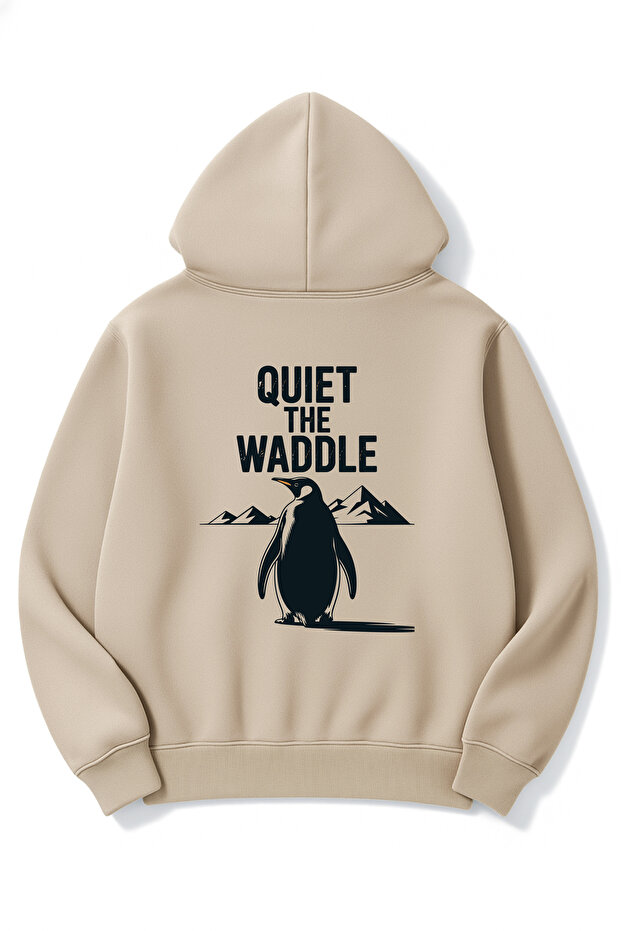سويت شيرت كبير الحجم للجنسين من Quiet The Waddle Penguin مطبوع بغطاء رأس