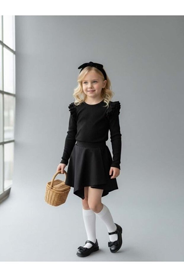 Girl's sleeves Ruffle Detail Corded Fabric blouse