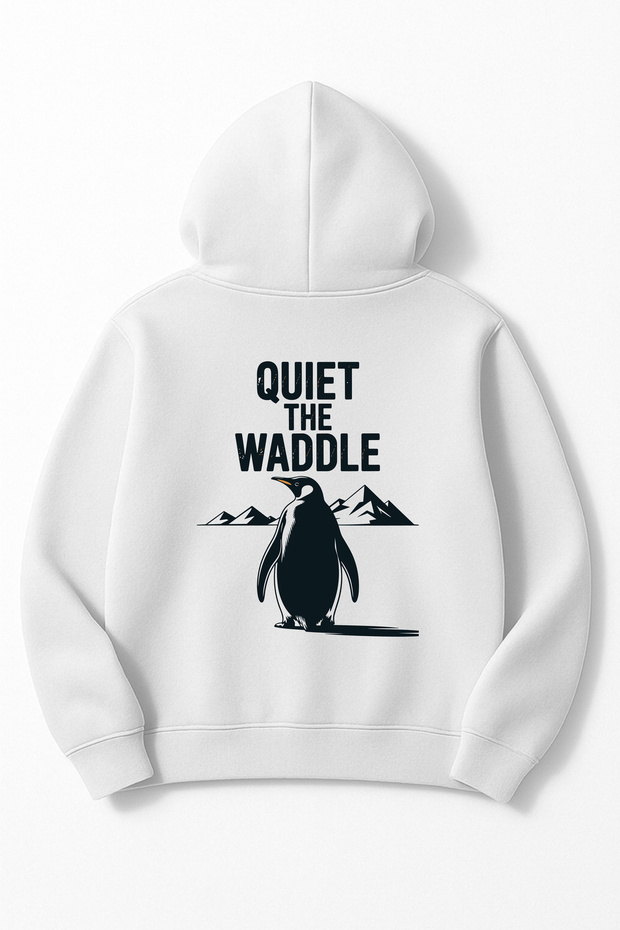 سويت شيرت كبير الحجم للجنسين من Quiet The Waddle Penguin مطبوع بغطاء رأس