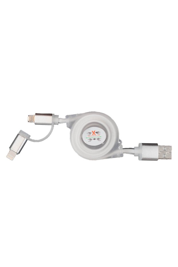 Extendable microUSB data/charging cable + PNY Lightning adapter, White