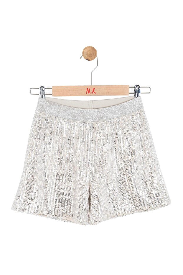 Girl's 8-14 Years Elastic Waist Sequined Shorts Cream