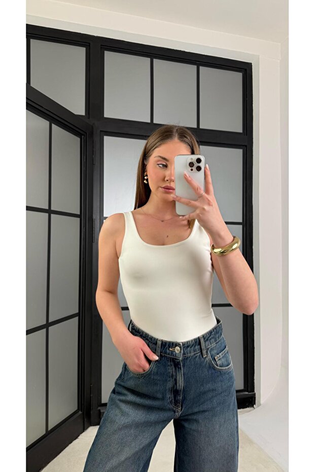 Ekru Kalın Askılı Basic Bodysuit GAUS-01006 - 1