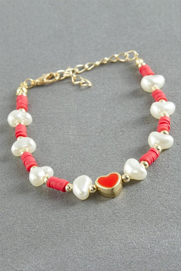 Nrzsnt Heart Crystal Pearl Bracelet (181441) - Red