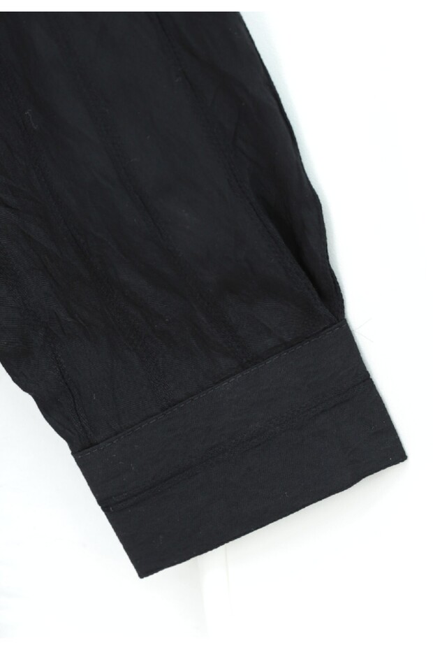 Stripe Pattern Buttoned Shirt Tunic - Black - 3