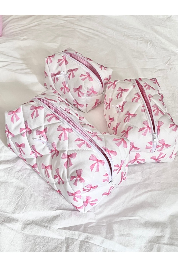 Bow Patterned Makeup Bag Large Size - 2