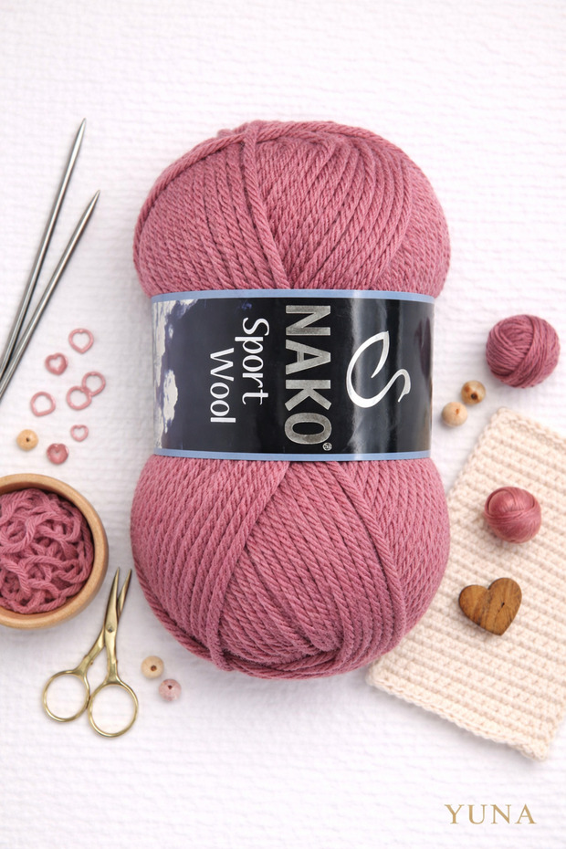 Sport Wool Thick Knitting Yarn 25% Y Wool 327 Dried Rose