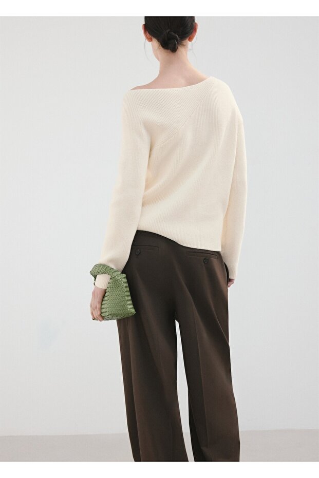 Kayık yaka örgü kazak - 4