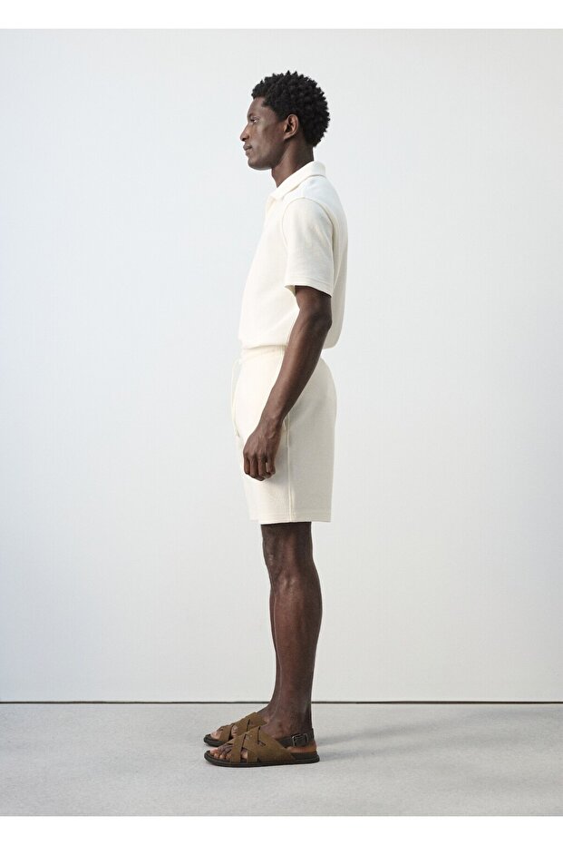 İpli pamuklu bermuda şort - 7