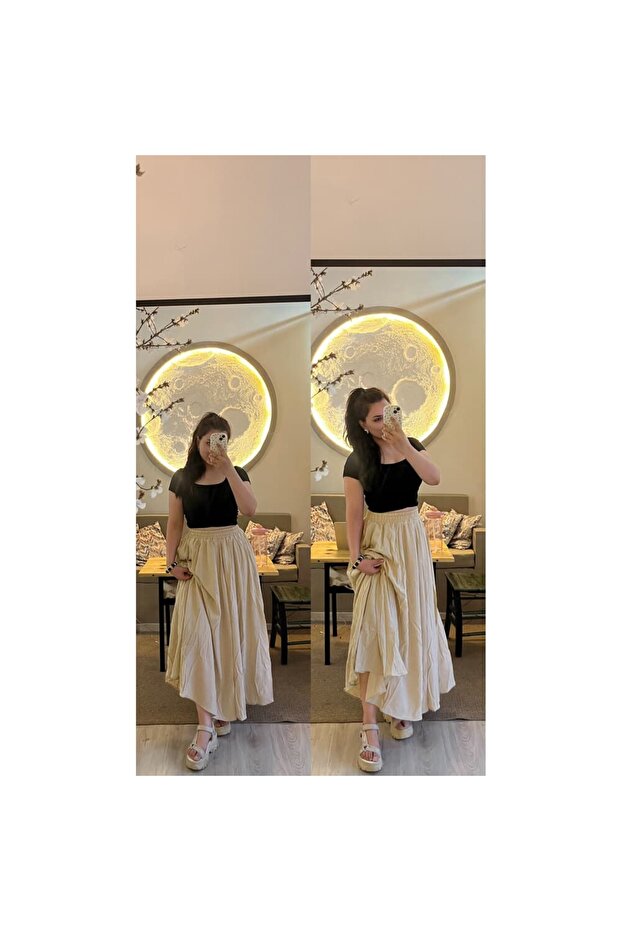 gofre astarlı etek bej - 1