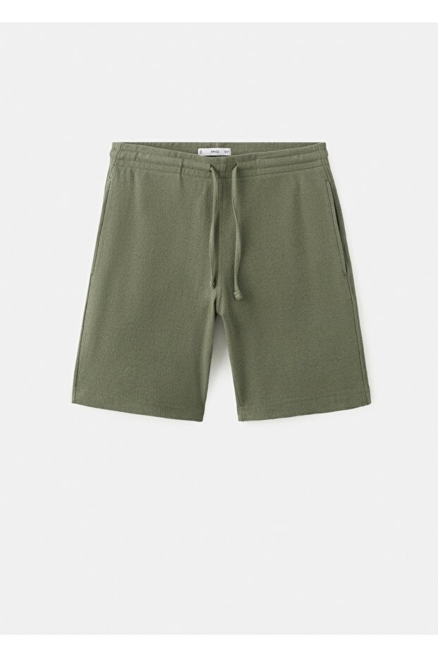 İpli pamuklu bermuda şort - 3