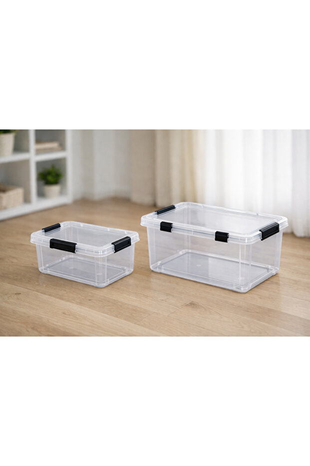 Horizontal Storage Box Set of 2 5.5L + 10L Organizer with Lid