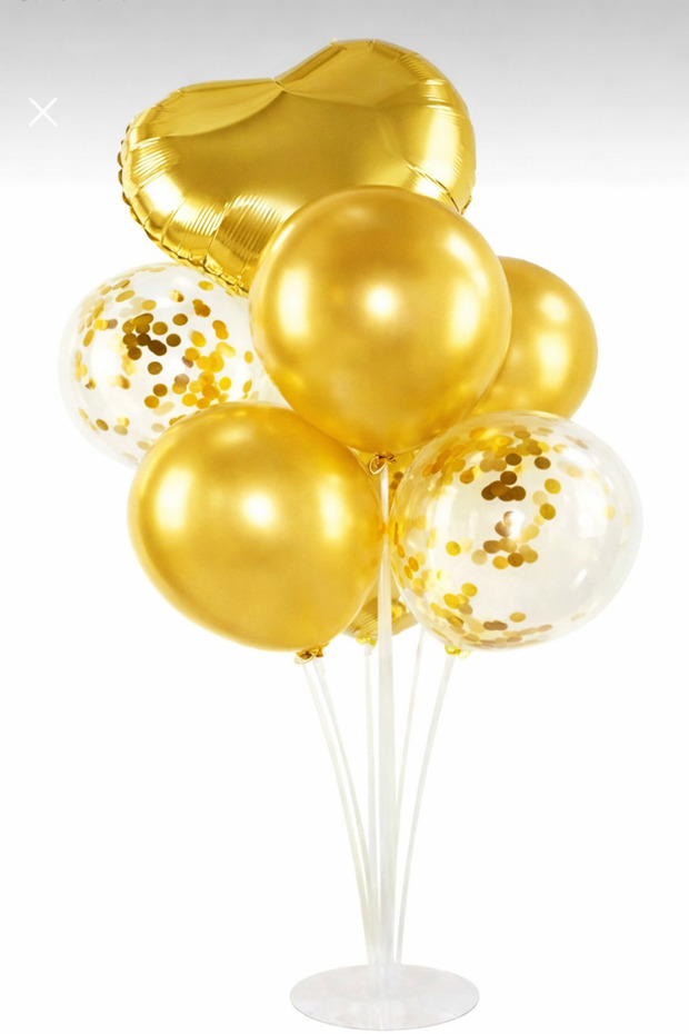 Gold Heart Balloon Stand Birthday
