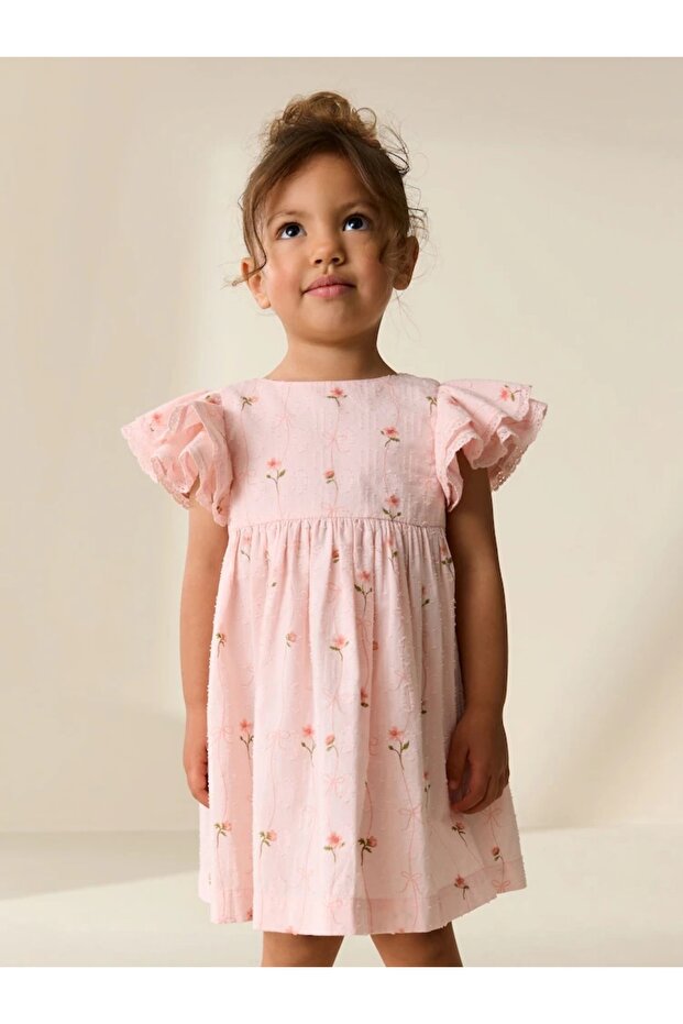 Pink Printed Angel Sleeve Dress