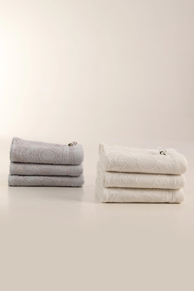 Velvet Mirror Lace Piece 6-Piece Hand Towel Set | 50X90 cm | Soft & Absorbent | Dowry Box & Daily Use