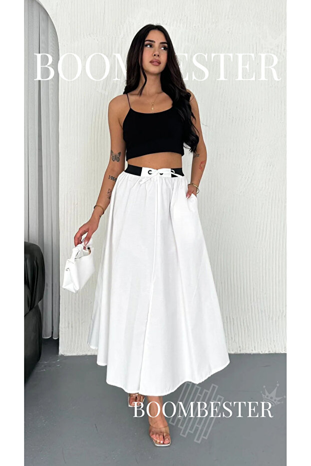 High Waist Lace-Up Poplin Maxi Skirt – Premium Drapey Long Skirt