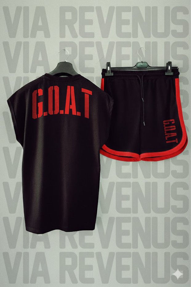 G.O.A.T Printed Zero Sleeve Sports Tshirt and Black Shorts Sports Set