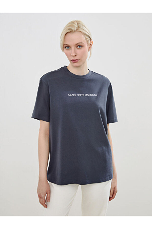 Crew Neck Printed Oversize Women's T-Shirt
