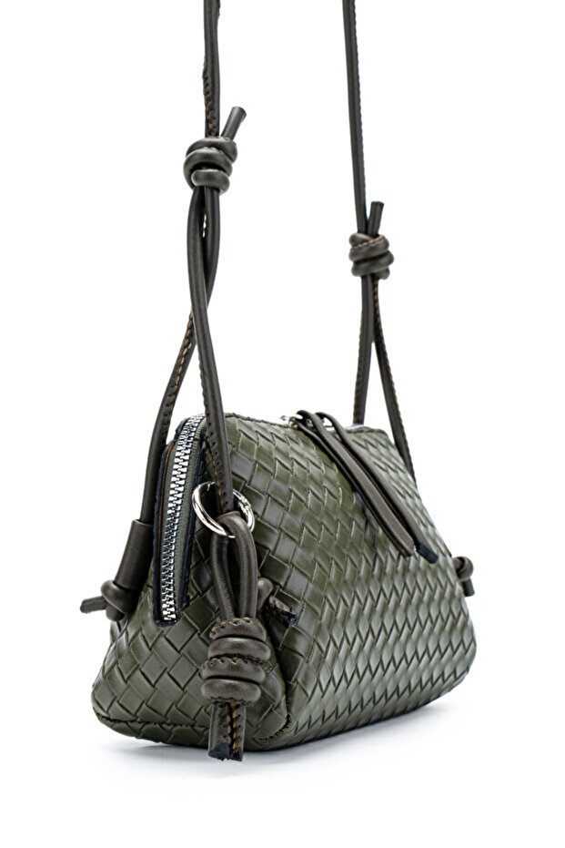 The Moiss Knitted Patterned Adjustable Strap Piece Bliss Women's Crossbody Bag Khaki